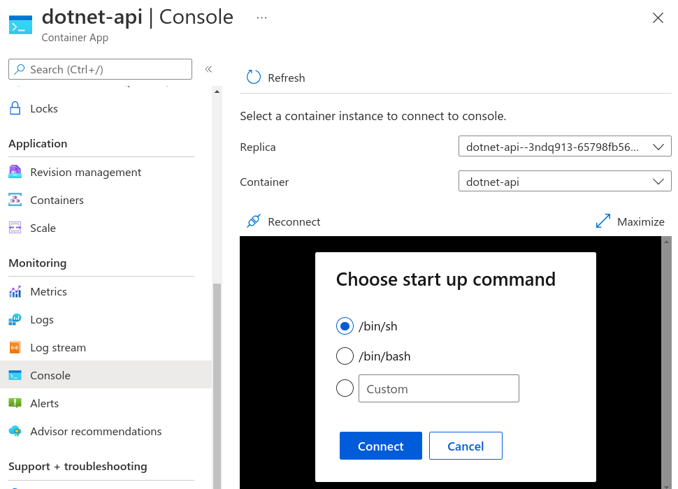 Azure Container Apps Console